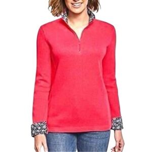 Orvis Casual Floral Trim Long Sleeve Quarter Zip Cotton Blend Sweater XXL Red
